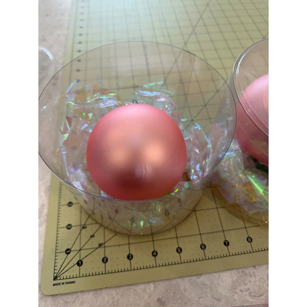 Fine European Glass Christmas Ornaments Matte Pink Set of 2 Large 3 Inch Ball